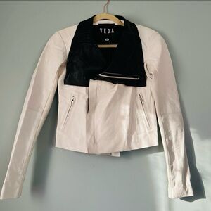 Veda Two-Tone Leather Jacket in Black and Cream